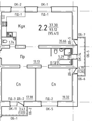 2-х комнатная 95м