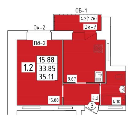 1 комн. квартира 35 кв.м.